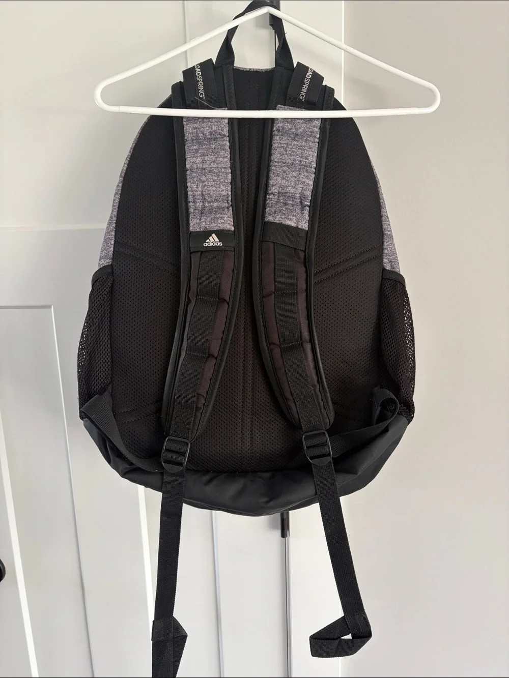 adidas Heather Gray Multi-Pocket Backpack with laptop sleeve